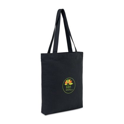 Custom AWARE Recycled Cotton Gusset Bottom Tote - Black - Side View