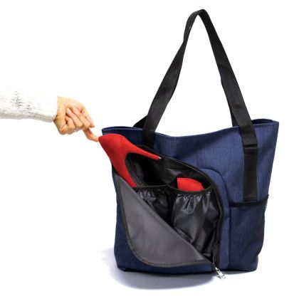 Custom Shoe-In Tote - Navy - Storing Shoes in Front Zippered Pocket