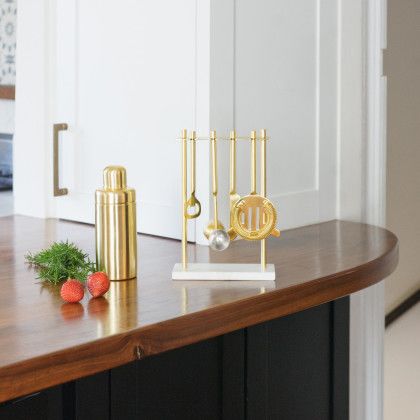 Custom Be Home Luxe Hanging Bar Tool Set - - Marble-Matte Gold - On Bar Counter