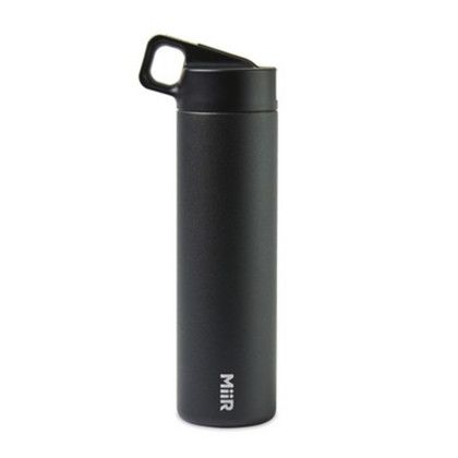 Custom MiiR Vacuum Insulated Wide Mouth Leakproof Straw Lid Bottle - 20 Oz. - Black Powder - Back View with MiiR Logo