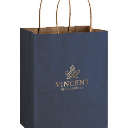 Matte Colored Shopping Bag with Gusset - Foil Stamp - Navy Matte Colored Shopping Bag with Gusset - Foil Stamp - Navy