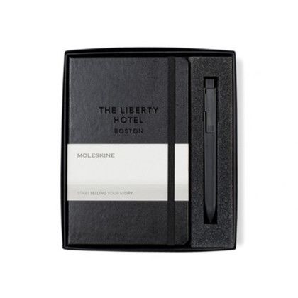 Custom Moleskine Medium Notebook and GO Pen Gift Set - Black
