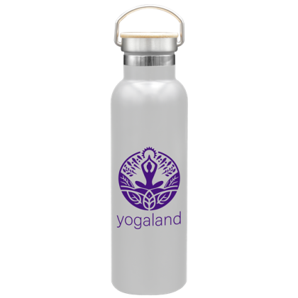 The Serene - Custom 20 oz. Stainless Steel Bottle with Bamboo Lid - White The Serene - Custom 20 oz. Stainless Steel Bottle with Bamboo Lid - White