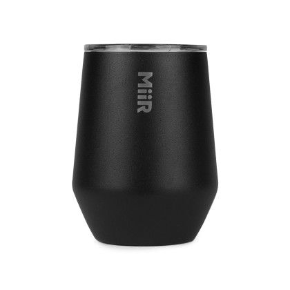 Custom MiiR Vacuum Insulated Wine Tumbler - 10 Oz. - Black powder - Back View with MiiR Logo