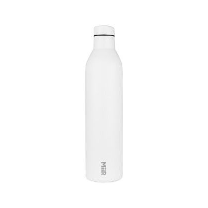 Custom MiiR Vacuum Insulated Wine Bottle - 25 Oz. - White Powder - Back View with MiiR Logo