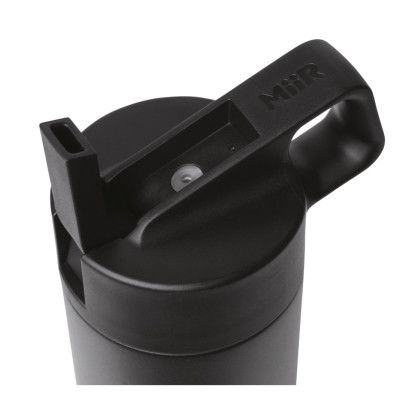 Custom MiiR Vacuum Insulated Wide Mouth Leakproof Straw Lid Bottle - 20 Oz. - Black Powder - Lid Open