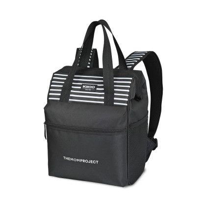 Custom Igloo Leftover Essentials Backpack Cooler - Black & White Stripes - Side View Custom Igloo Leftover Essentials Backpack Cooler - Black & White Stripes - Side View