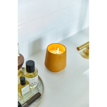 Custom Modern Sprout Rooted Candle - Mustard/Lavender - Candle on Counter
