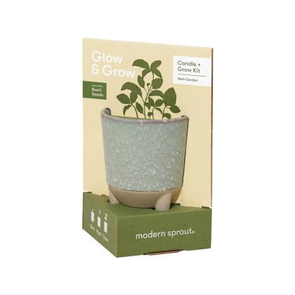 Custom Modern Sprout Glow & Grow Live Well Gift Set - Blue Green: Herb Garden w- Basil Seeds - Box