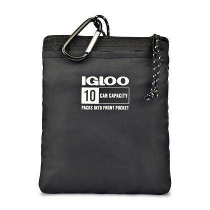 Custom Igloo Packable Puffer 10-Can Cooler Bag - Black - Packed in Pouch