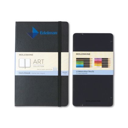 Custom Moleskine Coloring Kit - Sketchbook and Watercolor Pencils - Black