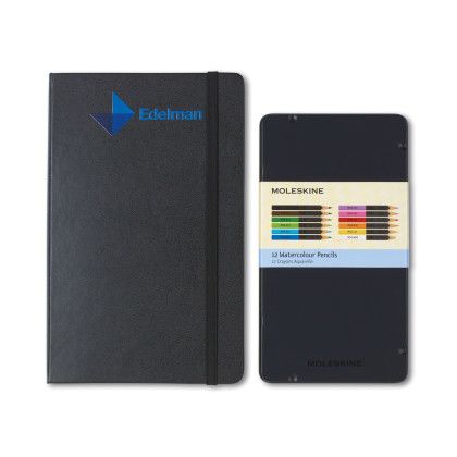 Custom Moleskine Coloring Kit - Sketchbook and Watercolor Pencils - Black