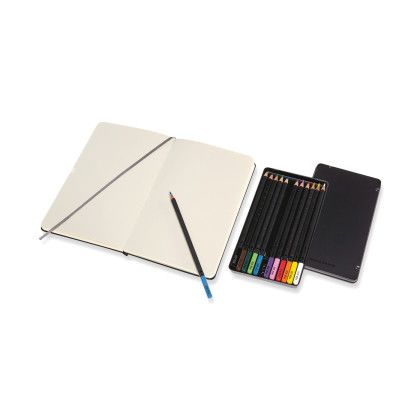 Custom Moleskine Coloring Kit - Sketchbook and Watercolor Pencils - Black - Sketchbook Open