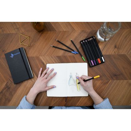 Custom Moleskine Coloring Kit - Sketchbook and Watercolor Pencils - Black - In Use