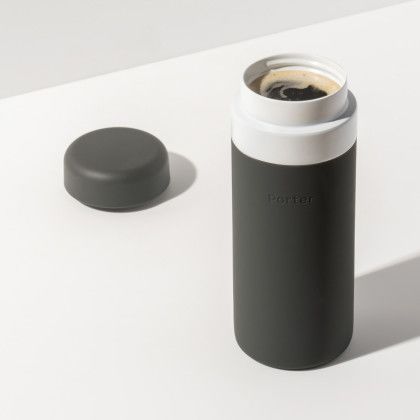 Custom W&P Porter Insulated Ceramic Bottle 16 Oz - Charcoal - Lid and Silicone Sleeve Off