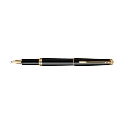 Custom Waterman Hemisphere Rollerball - Black - Gold Trim - Side View
