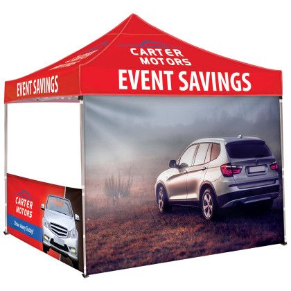 Custom 10' Square Tent W/ One Full Wall & Two Half Walls - Back View