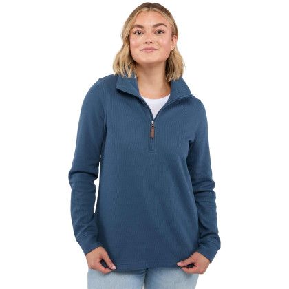 Custom Women's Hudson Eco Knit Half Zip Ribbed Sweater - Denim