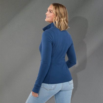 Women's Eco Stretch Knit Full Zip Jacket with Thumb Holes - River Blue - Back