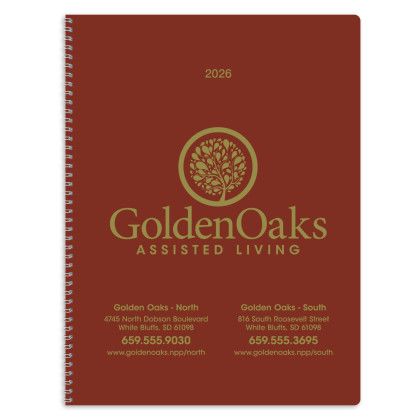 Logo Imprinted Large 9 x 11 inch Monthly Planner Apple Red