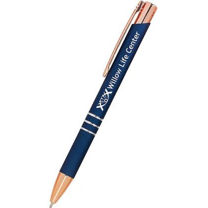 Custom Delane Gel Pen - Rose Gold Accents - Navy Blue Custom Delane Gel Pen - Rose Gold Accents - Navy Blue