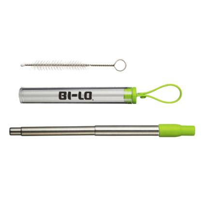 Custom Collapsible Stainless Steel Straw Set with Silicone Mouthpiece - Green