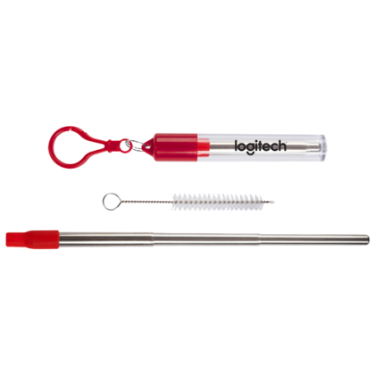 Custom Collapsible Straw Set with Clip - Red