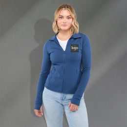 Women's Eco Stretch Knit Full Zip Jacket with Thumb Holes - River Blue