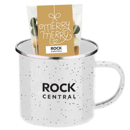 Custom 16 Oz. Specked Camping Mug Gift Set w/ Espresso Mix - White