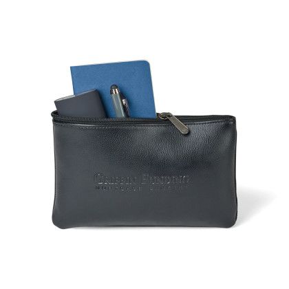 Custom Travis & Wells Leather Zippered Pouch - Black - Storage - Added Fee for Debossed Logo Custom Travis & Wells Leather Zippered Pouch - Black - Storage - Added Fee for Debossed Logo