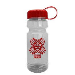The Backer - Custom 24 oz. Transparent Water Bottle with Tethered Lid - Clear with Red