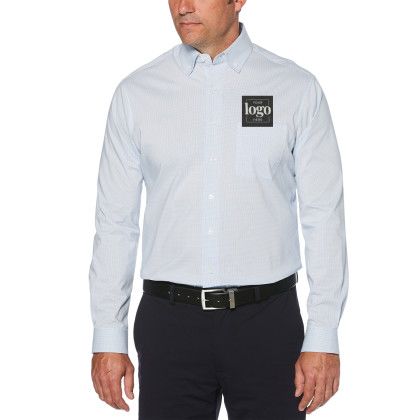 Custom Men's Mini Grid Woven Shirt - Provence Blue/White