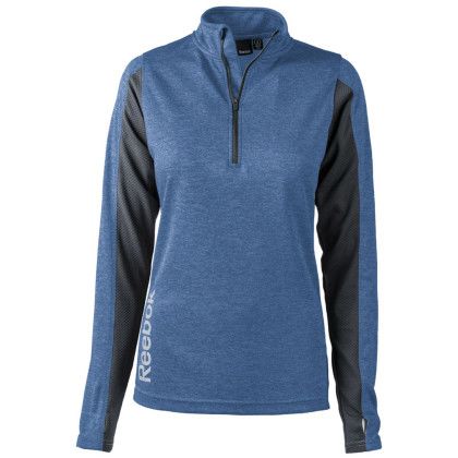 Custom Women's Reebok 1/4 Zip Crossover Heather Pullover Jacket - Heather Navy