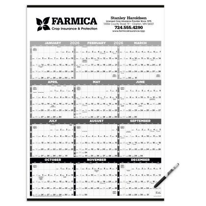 Custom Black & White Time Management Span-A-Year Laminated w/Marker