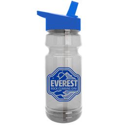 The Trainer - Custom 24 oz. Clear Sports Bottle with Flip Straw Lid - Royal Blue Lid