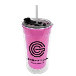 Custom Sentinel - 14 oz. Transparent Tumbler 2-in-1 Flip - Straw Hole Lid - Translucent Pink