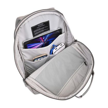 Custom Travis & Wells Lennox Laptop Backpack - Taupe - Main Compartment Open