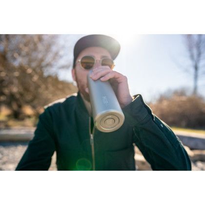 Custom MiiR Climate+ Wide Mouth Bottle - 20 Oz. - Silver Satin - In Use Custom MiiR Climate+ Wide Mouth Bottle - 20 Oz. - Silver Satin - In Use