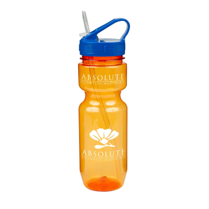 Custom 22 oz Translucent Bike Bottle with Sport Sip Lid & Straw - Translucent Orange