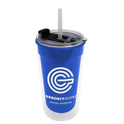 Custom Sentinel - 14 oz. Transparent Tumbler 2-in-1 Flip - Straw Hole Lid - Translucent Blue