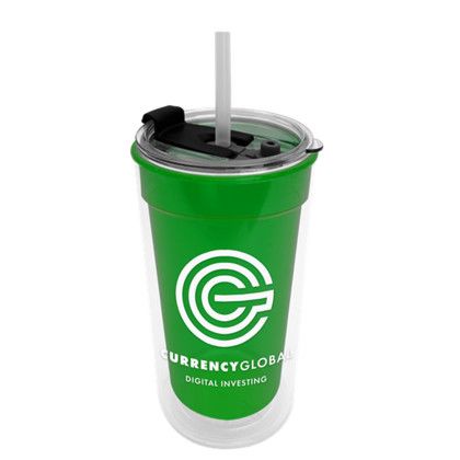 Custom Sentinel - 14 oz. Transparent Tumbler 2-in-1 Flip - Straw Hole Lid - Translucent Green