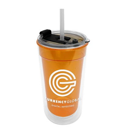 Custom Sentinel - 14 oz. Transparent Tumbler 2-in-1 Flip - Straw Hole Lid - Translucent Orange