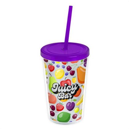 Custom 16 oz. Transparent Sentinel Tumbler with Clear Full Color Insert - Translucent Violet Lid & Straw