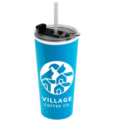 The Roadmaster Custom 18 oz. Travel Tumbler 2-in-1 Flip - Straw Hole Lid - Cyan