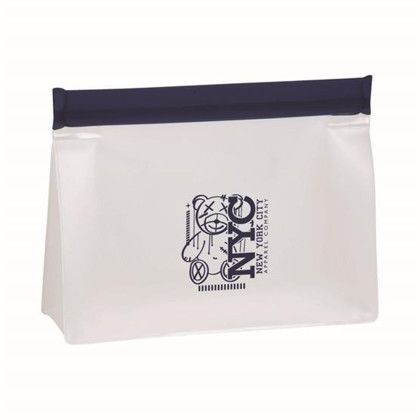 Custom PEVA Reusable Zip Lock Storage Bag With Gusset - Navy Blue