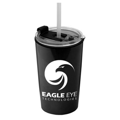 Custom Sentinel - 14 oz. Metallic Tumbler 2-in-1 Flip - Straw Hole Lid - Metallic Black