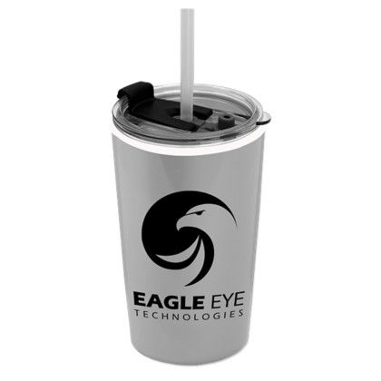 Custom Sentinel - 14 oz. Metallic Tumbler 2-in-1 Flip - Straw Hole Lid - Porcelain Gray