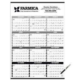 Custom Black & White Time Management Span-A-Year Laminated w/Marker