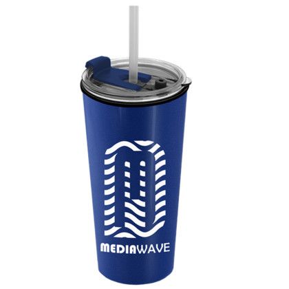 Custom The Explorer - 18 Oz. Travel Tumbler 2-in-1 Flip - Straw Hole Lid - Metallic Blue