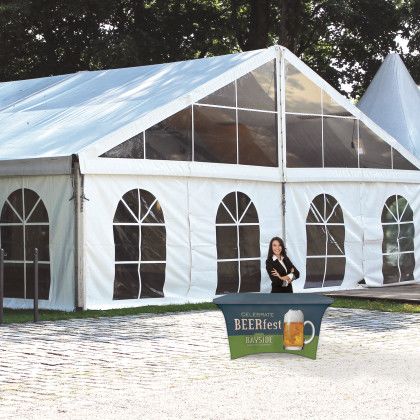 Custom 4' Customized Zipper Back Stretch Style Table Cover - In Use